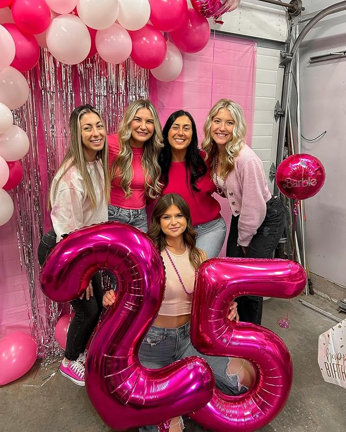 Hot Pink Number 25 Balloons 40 inch, 25 Number Balloons, 25th Birthday Decorations, 25 Year Old Women Hot Pink Party Supplies