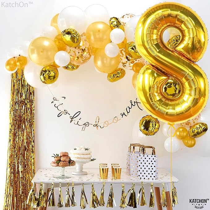 KatchOn, Giant Gold Number 8 Balloon - 40 Inch | Golden 8 Balloon for Golden 8th Birthday Decorations for Girls | 8th Birthday Decorations Boy | Number Balloons for Anniversary Party