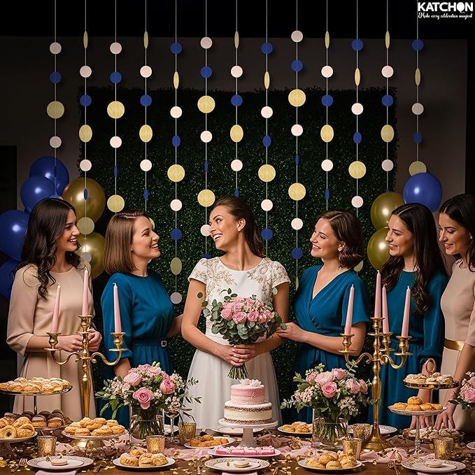 KatchOn, Circle Dots Paper Garland - 65 Feet, Pack of 5 | Colorful Birthday Garland for Pink Gold Birthday Decorations | Blue Gold Hanging Decorations for Wedding, Baby Shower, Bridal, Classroom Decor