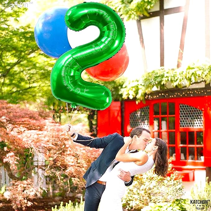 KatchOn Giant Green Number 2 Balloon, 40 Inches, Perfect for 2nd Birthday Decorations, Tractor Party Supplies, Dinosaur Theme