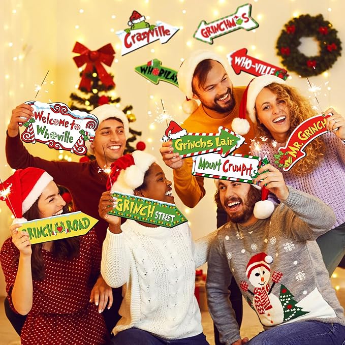 20Pcs Christmas Decoration Greenchmas Yard Sign Greenchmas Outdoor Christmas Photo Proops Greench Arrow Yard Sign Outdoor for Xmas Party Supplies