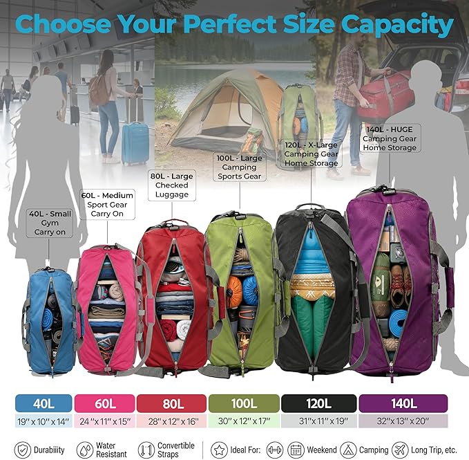 Bago Medium Duffle Bag for Travel Women & Men. Durable Lightweight Foldable Travel Duffel Bags For Traveling Women. 60L Duffle Bags For Overnight Bag With Shoe Compartment Collapsible Weekender duffel