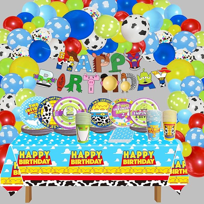 METIXOZE Cartoon Story Happy Birthday Banner Party Decorations Supplies for Boys Girls 1st 2nd 3rd 4th 10th Birhday Party Decor