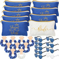 Sweetude 27 Pcs Bridesmaid Proposal Gift Bride Cosmetic Makeup Bags Bridal Hair Scrunchies Ties Heart Shape Sunglasses for Wedding Bachelorette Party Favor(Blue, White)