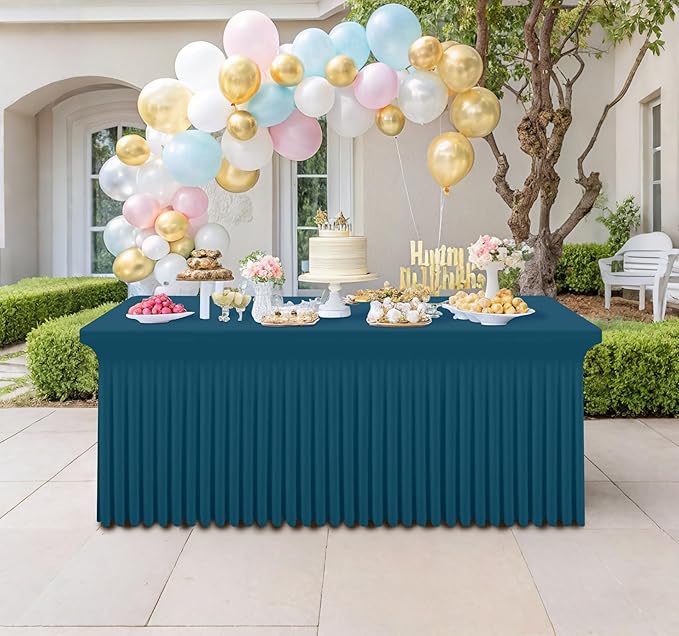 Smiry Spandex Tablecloth, Elastic Fitted Stretch Tablecloth for 6FT Rectangle Tables, Waterproof Washable Table Cover Skirt for Outdoor, Wedding, Banquet & Parties (Peacock Blue, 72Lx30Wx30H Inch)
