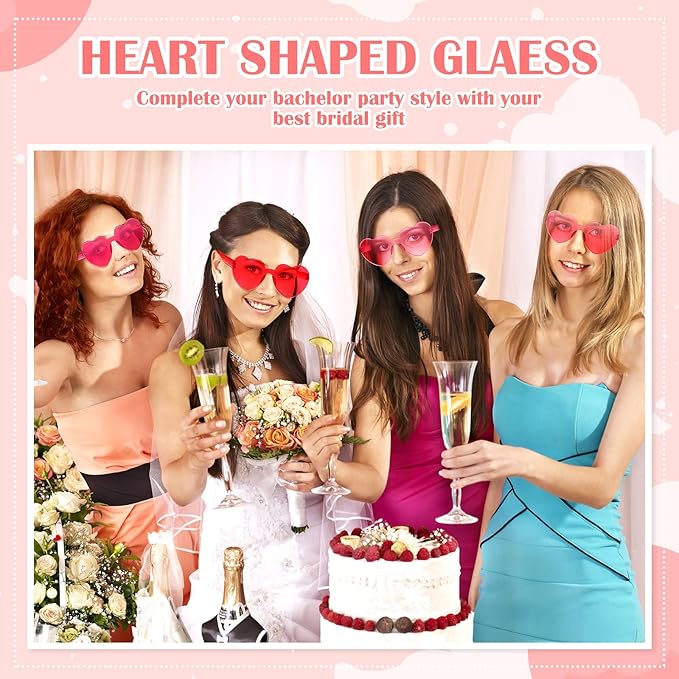 TOODOO 4 Pack Heart Shaped Sunglasses Rimless Candy Color Eyewear Galentine Valentines Accessories