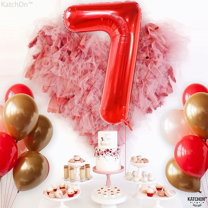 KatchOn, Giant Red Number 7 Balloon - 40 Inch | 7th Birthday Balloon for 7th Birthday Decorations | 7 Balloon number for Birthday | Seven Number | Number Balloons for Anniversary Decorations