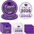 Graduation Party Plates and Napkins Purple Class of 2026 Grad Congrats Party Supplies Disposable Dessert Paper Plates Cocktail Napkins forGraduation Party Decorations,Serve 50