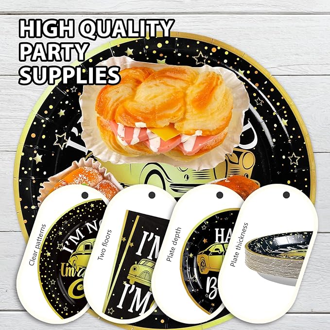 Grencian 96Pcs Classic Car Party Decorations Vintage Car Birthday Plates and Napkins Tableware Sets Old Theme Classic Party Favors for Adult Mens Racing Cars Theme Birthday Supplies Serve 24