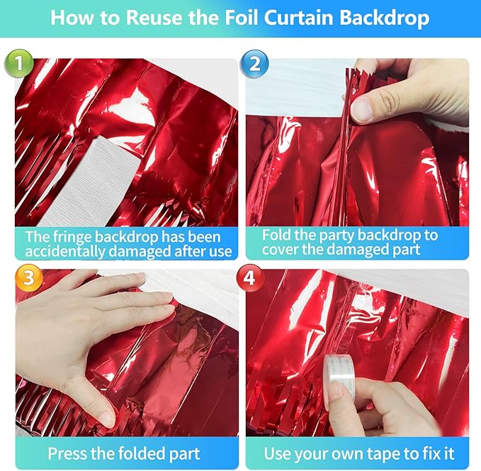 2 Pack Red Streamers Party Backdrop Foil Fringe Curtains Photo Booth Props for Birthday Christmas Wedding Carnival Casino Theme Birthday New Year Holiday Celebration Bachelorette Party Decorations