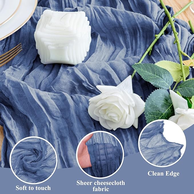 Wokceer Cheesecloth Table Runner 3Pack 10FT Blue Boho Gauze Fall Thanksgiving Cheese Cloth Table Runner for Party Long Rustic Sheer Table Runners for Baby Bridal Shower Wedding Easter Table Decor
