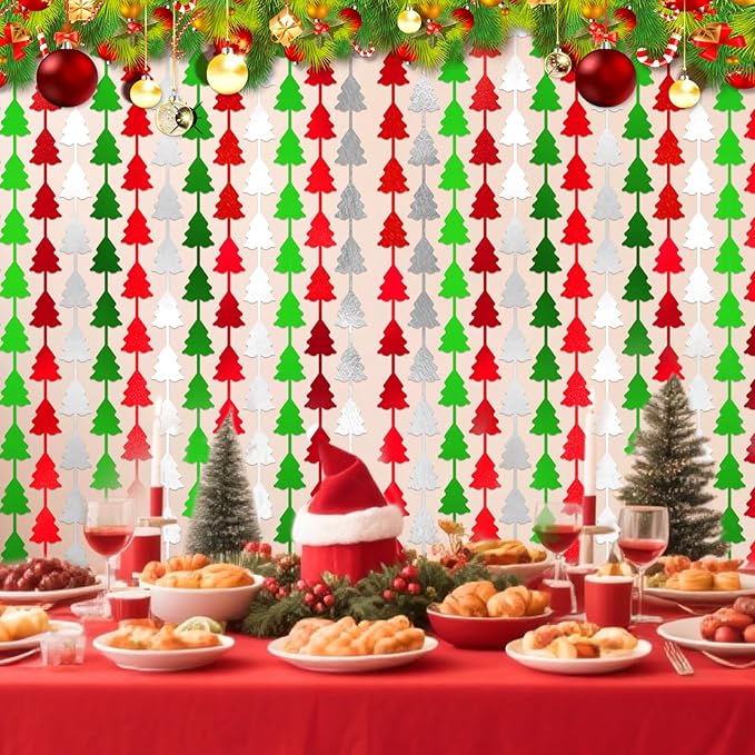 2Pack Christmas Foil Fringe Curtains with Merry Christmas Balloons, 3.3 x 6.6Ft Tree Backdrop Tinsel Photo Booth Props Streamers for New Year Ugly Sweater Xmas Party Decorations Supplies