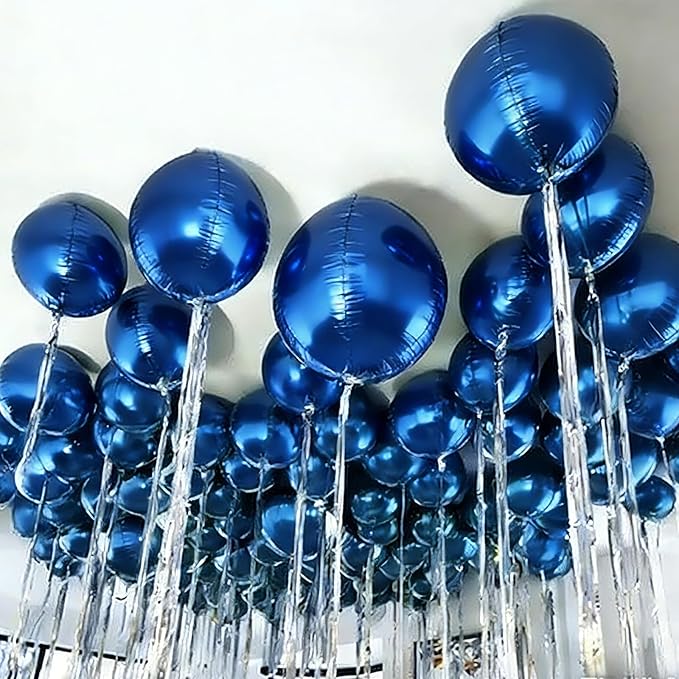 Biapian 12 Pcs Navy Blue Round Foil Balloons, 22" 18" 15" 10" 4D Round Ball Shape Balloon, Giant Dark Blue Metallic Balloons for Birthday Party Baby Shower Graduation Disco Prom Decorations Supplies