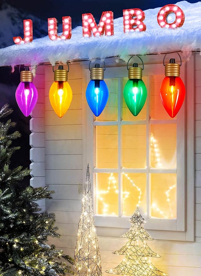 Jumbo C9 Christmas Pathway Lights Outdoor - 2 Pack Total 17 Feet 10 LED C9 Walkway Lights, Multicolor Jumbo Light Christmas Bulb Light Outdoor Decorations for Lawn Holiday Outside Yard Garden