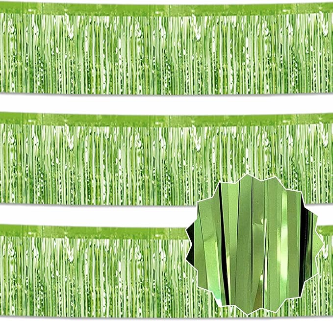 3 Pack 10 Ft Light Green Foil Fringe Garland Metallic Streamers Tinsel Banner Wall Hanging Garland Backdrop for Parade Floats, Halloween, Christmas, Thanksgiving, New Year Party Decorations