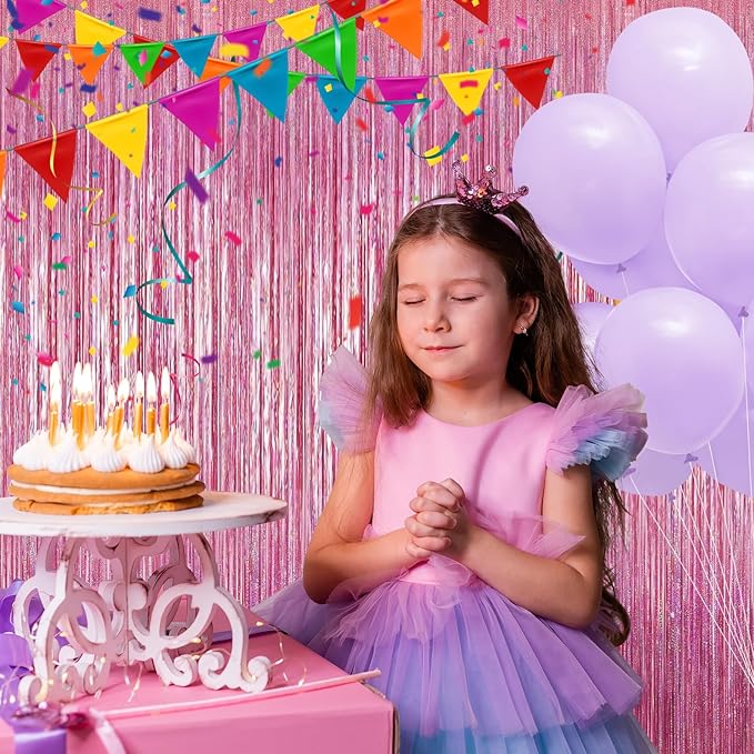 2 Pack Laser Hot Pink Foil Fringe Curtains Streamers Party Decorations 3.3 x 8.2 ft, Tinsel Curtain Fringe Backdrop for Parties, Door Fringe Birthday Streamers, Barbie Backdrop Party Decorations