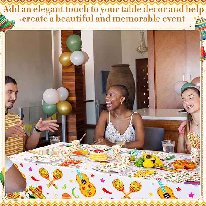 Ceenna 452 Pcs Mexican Party Supplies for 50 Guests, Fiesta Plates Napkins Cups Tablecloth Cutlery Straw Tableware for Cinco De Mayo Birthday Taco Party Decorations