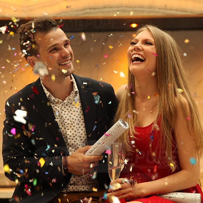 PrimePure Confetti Cannon Party Poppers - Metallic Foil Multicolor Confetti Poppers & Streamers - 8 Pack - Party Cannon Glitter Bomb Pop Gun for Birthday, Graduation, Celebration, Pranks