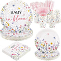 Kochorie 175 Pieces Wildflower Spring Floral Party Supplies Baby in Bloom Tableware Set 7 Inch & 9 Inch Paper Plates Napkins Cups Cutlery for Spring Picnic Baby Shower Decoration, Serve 25 Guests