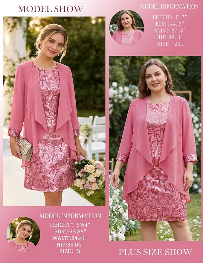 GRACE KARIN Women's Sequin Dress - Wedding Guest & Mother of The Bride Formal Dress - Two Piece Knee Length