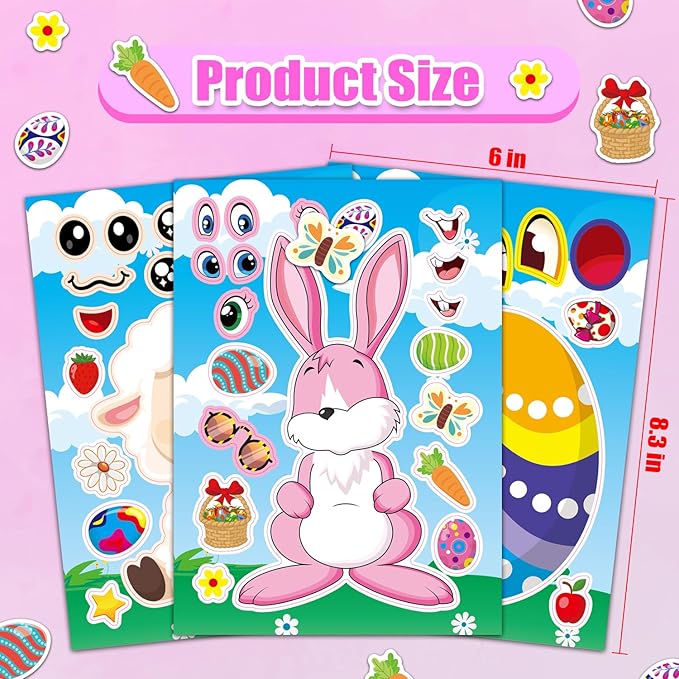 Aowplc 64 Sheets Easter Make a Face Stickers for Kids - 16 Cute Designs - Fun Party Favors, Crafts, Decorations & Basket Stuffers for Easter