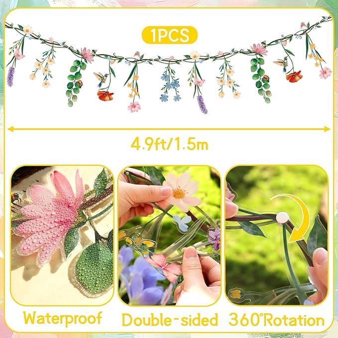 Flower Banner Garland, Baby Shower Decorations, Floral for Enchanted Garden Party, Wedding Wild One Bloom Baby Shower Birthday Fairy Tale Tea Market Spring Supplies Girl Woodland Party