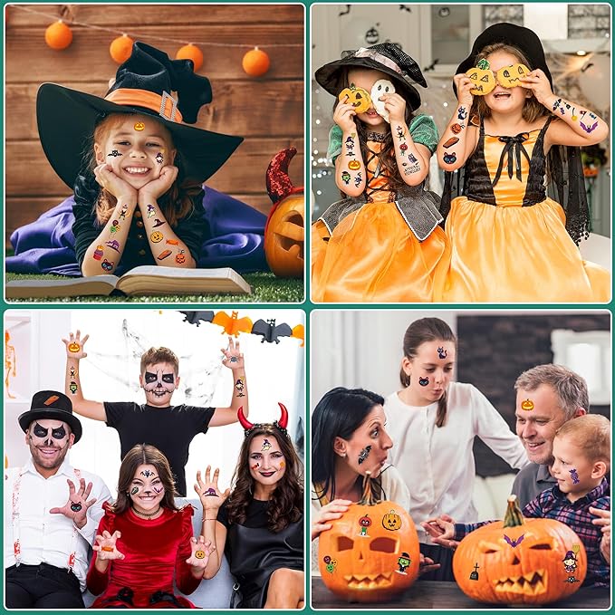 xutengy 208 Pcs Halloween Scar Temporary Tattoos for Kids， Halloween Assorted Treat or Trick Halloween Fake Tattoo Stickers for Boys Girls Goody Bag Stuffers Prizes Party Favors