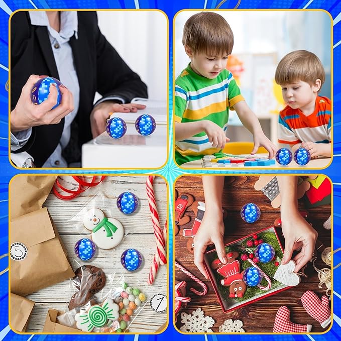 12 PCS Blue Golden Rings Stress Balls for Kids Party Favors, 1.97 Inch Anxiety Relief Fidget Sensory Toys Golden Rings Theme Squeeze Toys Bulk for Birthday Goodie Bags Carnival Gifts Classroom Prizes