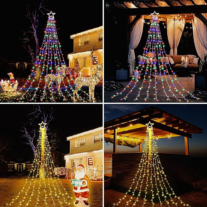Christmas Decoration, Color Change Star Lights, 320 LED 16.4Ft Outdoor Christmas Tree Toppers String Lights[11 Modes& Waterproof] for Halloween Xmas New Year Holiday Birthday