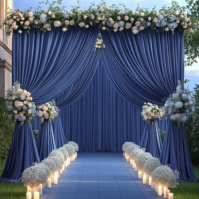 16x10FT Navy Blue Backdrop Curtains for Wedding Parties, Wrinkle Free Polyester Photography Backdrop Drapes for Wedding Baby Shower Birthday Parties Stage Background Stand Decorations 4x10ft,4 Panels