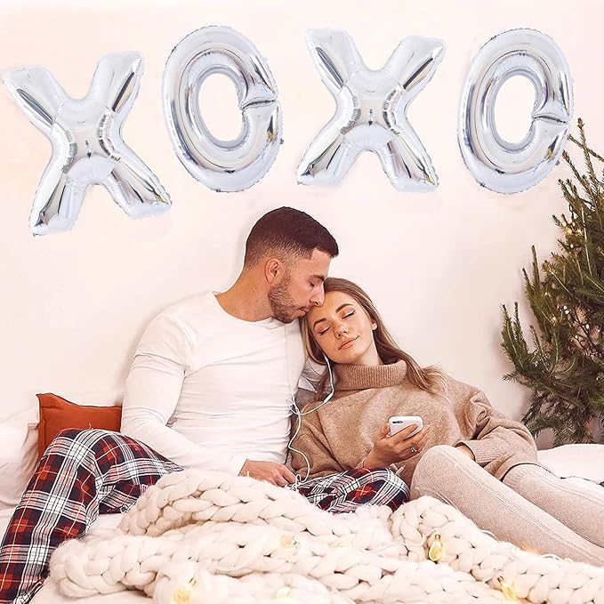 Soochat XOXO Balloons Valentine Letters Mylar Foil Balloons Engagement Valentines Day Wedding Marriage Bridal Shower Birthday Party Decor Photo Props Decorations (Silver)