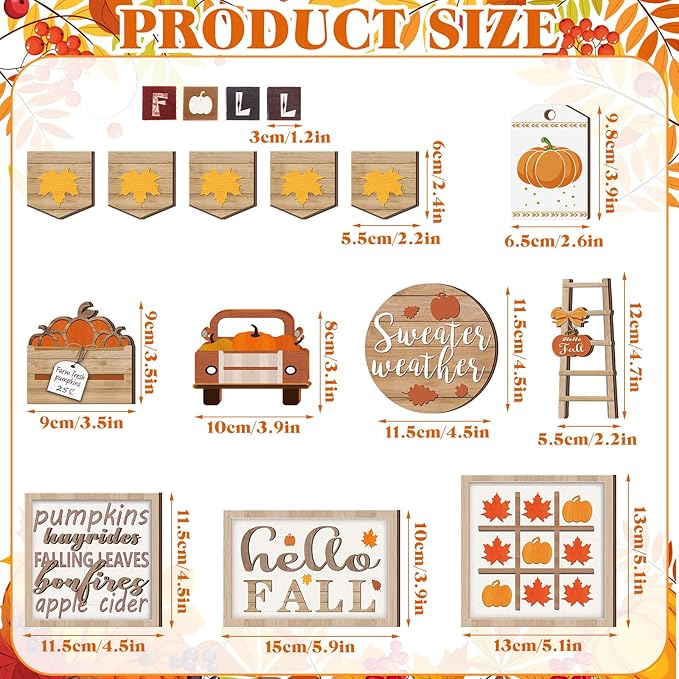 14 Pcs Thanksgiving Tiered Tray Decorations Set Thanksgiving Pumpkin Maple Tiered Tray Decorations Set Rustic Farmhouse Pumpkin Truck Spice Blocks Autumn Wooden Sign for Winter Christmas