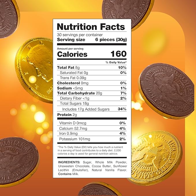 Milk Chocolate Coins Bulk - 2 Pound Pack - 160 Count - Chocolate Gold Coins for Party Favors - Individually Wrapped Gold Candy for Goodie Bags & Party Favors