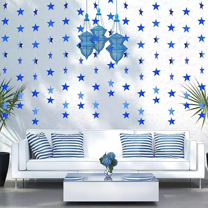 Blue Glitter Star Garland Hanging Decorations, Streamer Bunting Banner Decorations,65 Feet, Twinkle Star Backdrop for Graduation, Birthday, Wedding, Christmas Party, New Year(Blue)