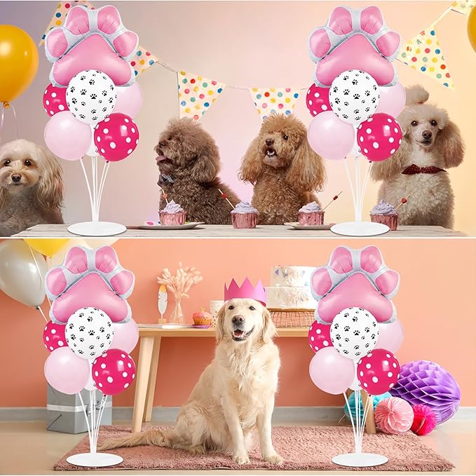 Dog Paw Party Balloons Stand Kit 2 Sets with 2 Dog Paw Print Foil Balloons Dog Themed Party Balloon Centerpiece for Tables for Girls Pet Dog Party Supplies Baby Shower Puppy Themed Decorations