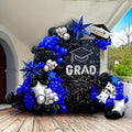 Black royal blue and Silver Balloon Garland Arch Kit 130+ Pieces with royal blue and Silver Stars, Graduation Certificate Graduation Cap GRAD Letters Mylar Balloons for 2025 Graduation Prom Decoration