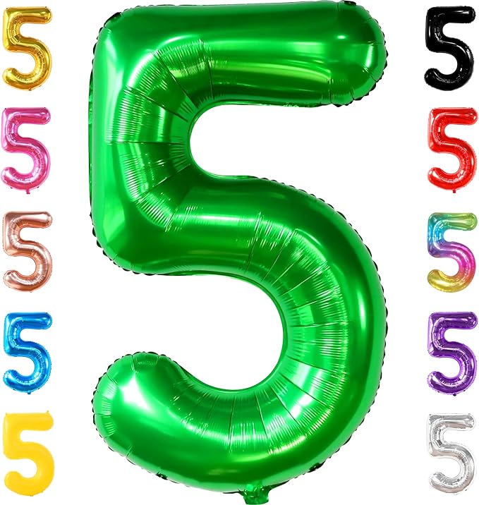 KatchOn, Big, Green Five Balloon Number - 40 Inch | Green Number 5 Balloon, 5th Birthday Decorations for Boys | Number Balloons for Happy Anniversary Decorations | Dinosaur birthday decorations