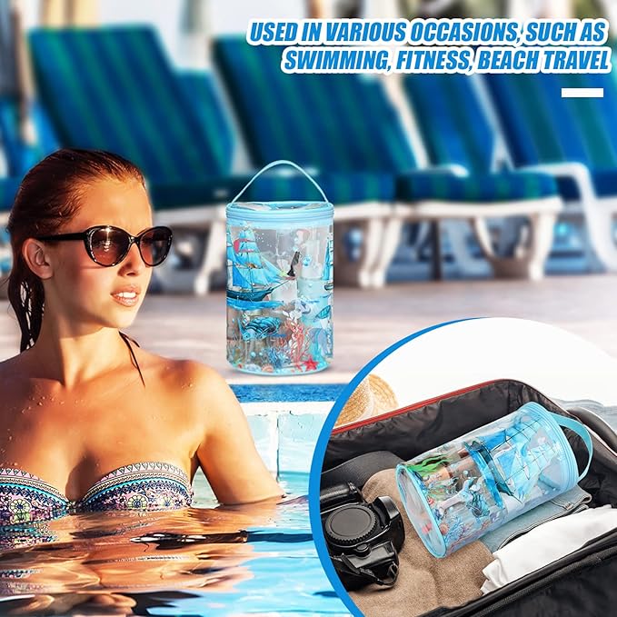 Sanwuta Beach Gifts Heavy Duty Clear Lotion Toiletry Bags for Travel Sunscreen Makeup Cosmetic Pouch Cylinder Bag Waterproof Portable Trip Bag with Handle Zipper(Sailboat)