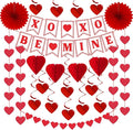 Galentines Party-Decoration Valentines-Day Heart Garland - 25pcs Red Paper Streamers Honeycomb Fans XOXO BEMINE Banner, Anniversary Baby Shower Wedding Love Hanging Supplies Decor Hugfond