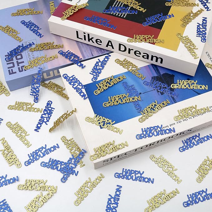 Blue Gold Happy Graduation Confetti Class of 2026, 120 PCS Glitter Graduation Decorations 2026, Grad Confetti for Grad Party Decorations.