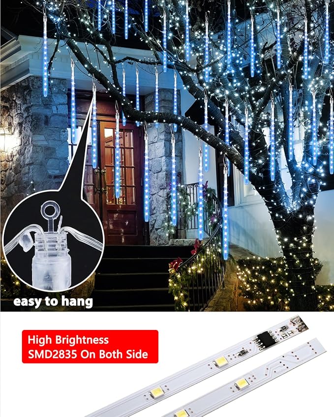 iBaycon 20 Tubes 640 LED Meteor Shower Rain Lights, 15.7 inches Cascading Icicle Lights Waterproof Outdoor, Connectable Falling Raindrop Light with Timer for Holiday Party Christmas Decorations