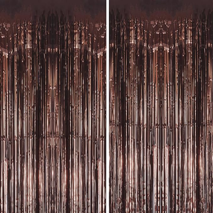 2 Pack Foil Fringe Backdrop - Brown Shiny Tinsel Curtains for Party Decoration/Photo Booth Props - 3.3x6.6 FT Metallic Foil Backdrop for Birthday, Wedding, Graduation, Christmas.