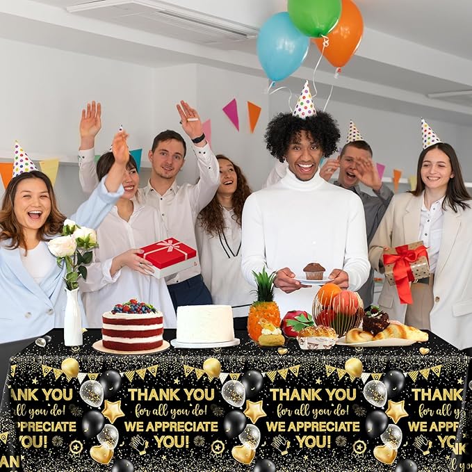 We Appreciate You Tablecloth Decoration,Thanks You Party Decoration 3pcs Black and Gold Thank You for All You Do Table Covers for Appreciate Party Employee Teacher Doctor Decor