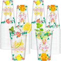50Pcs Easter Disposable Plastic Cups 16 oz Happy Easter Clear Cups with Cute Bunny Colorful Eggs and Chick Spring Drinking Cups, Party Cups Coffee Hot and Cold Drinks Spring Party Decorations