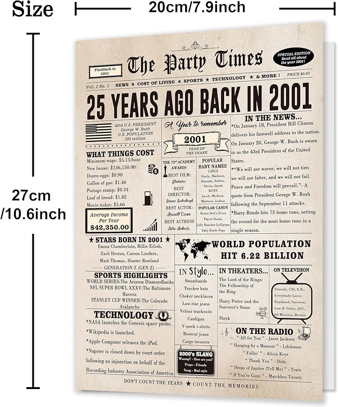 Ziwenhu Vintage 25th Birthday Cards Decorations for Men Women, Jumbo 25 Years Old Bday Card, Best Gifts for 25th Anniversary for Wife Husband, 25th Birthday Gifts, Birthday Ideas for Turning 25