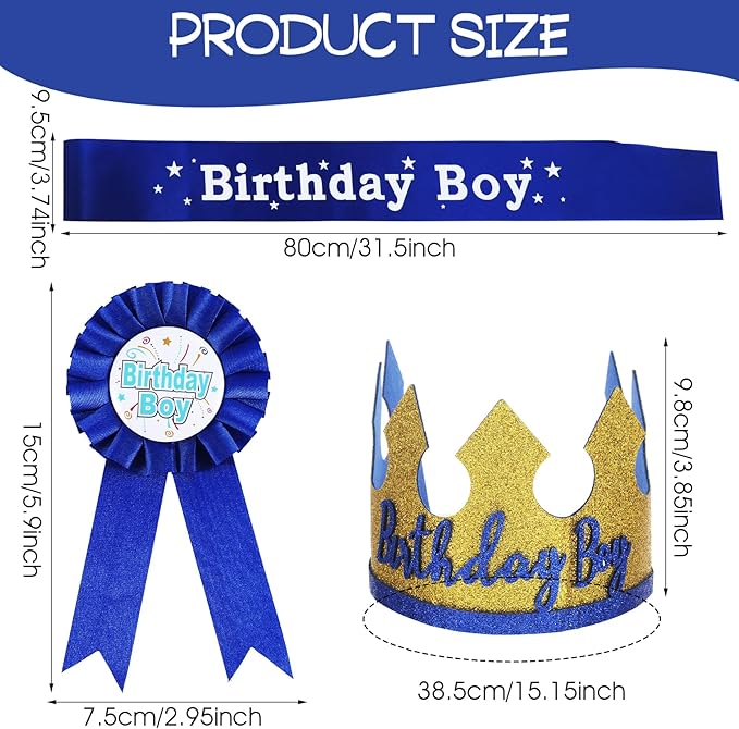 Birthday Boy Hat, Prince Crown Birthday Boy Party Accessory Supplies King Crown Boys Birthdays Party Dress-Up Set for Boys Birthdays Party Decoration