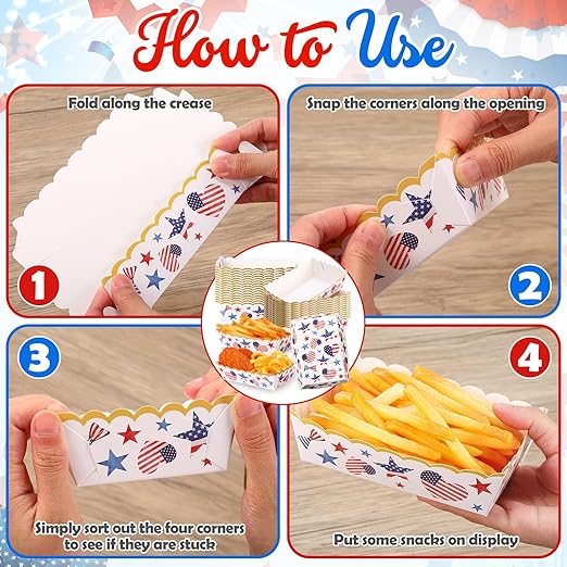 36 Pack Patriotic Plates Paper Food Trays Patriotic Food Boats Disposable American Flag Nacho Snack Taco Hot Dog Holder Serving Trays for Labor Day Veteran Day Party Decor Supplies(Star)