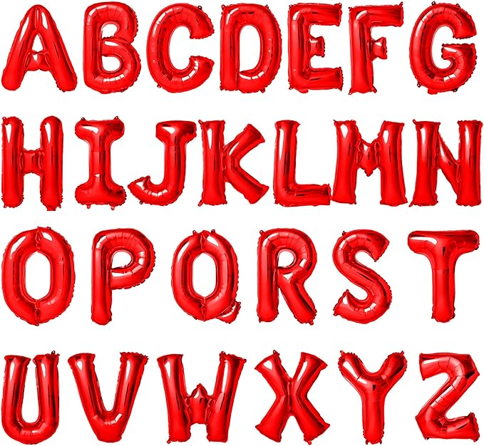 16 Inch Letter Balloons Mylar Foil Alphabet Letter A-Z Balloons Set for Wedding Birthday Party Decoration Banner(26pcs Pack,) (Red)