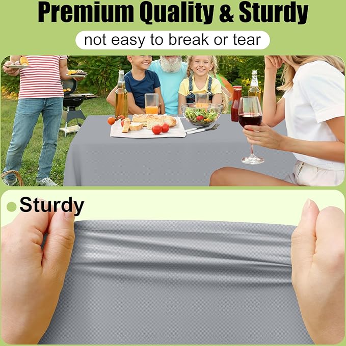 Smiry Disposable Table Cloth - 12 Pack, 54 x 108 Inch Waterproof Rectangle Tablecloths for Parties, Decorative Plastic Table Cover, Leakproof & Sturdy, Grey