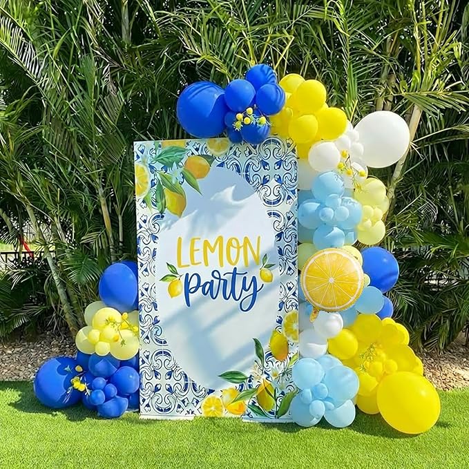 Lemon Royal Blue Yellow Balloon Garland Arch Kit with Lemon Foil Balloons for amalfi last toast on the coast Bachelorette Bridal Shower Decorations Main Squeeze Party Supplies